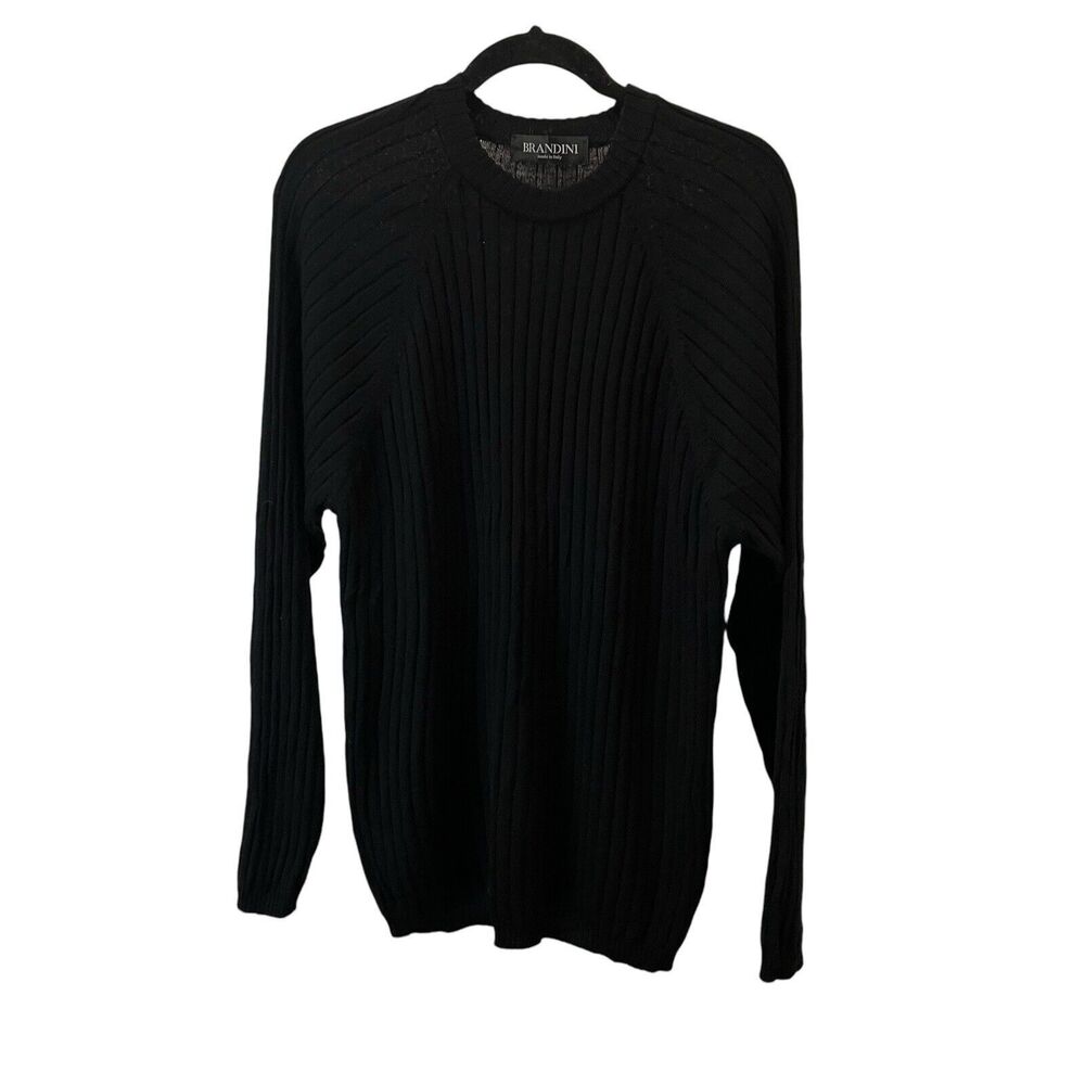 Brandini Men's Size L Crewneck Long Sleeve Ribbed Sweater 100% New Wool Black